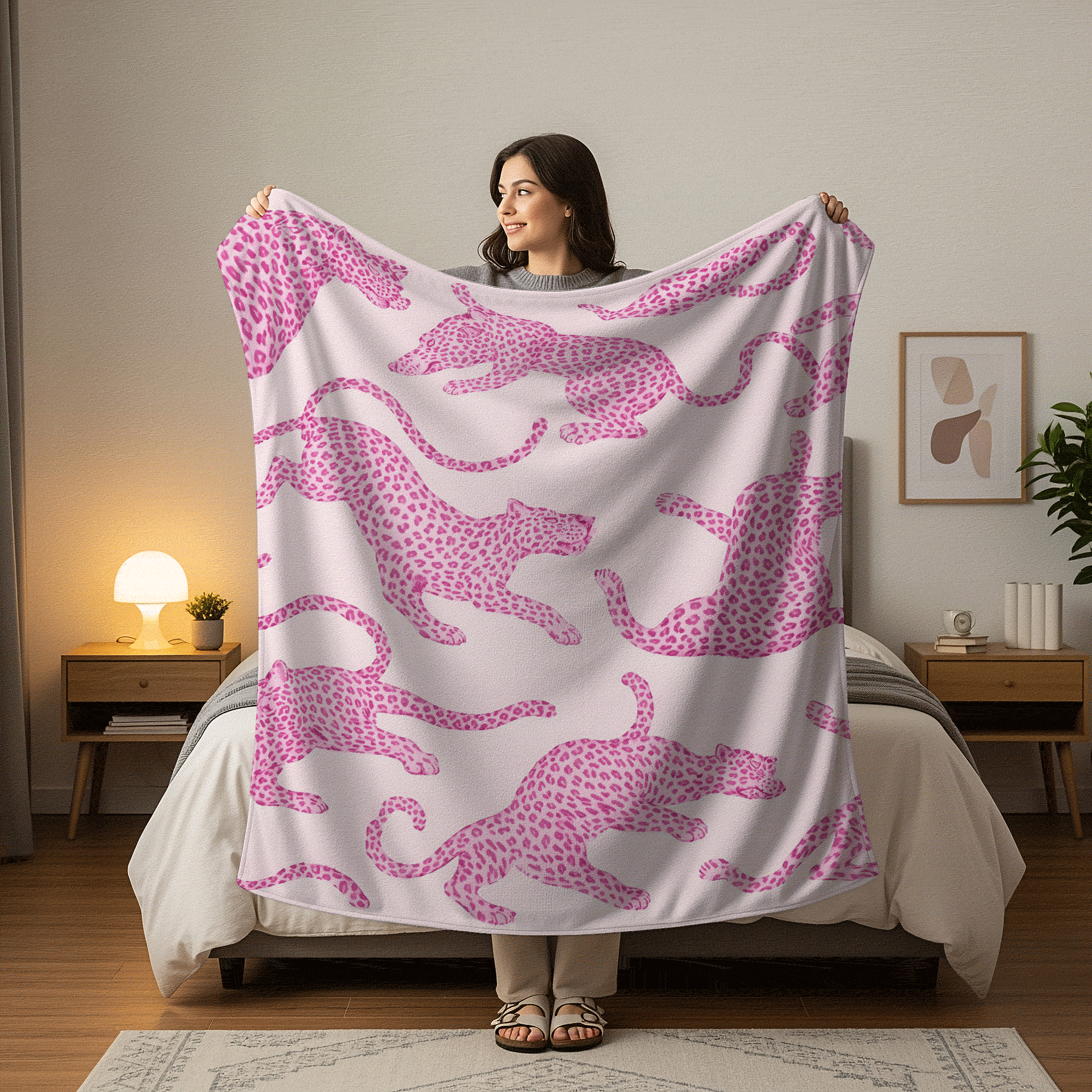 粉色豹纹毯子
