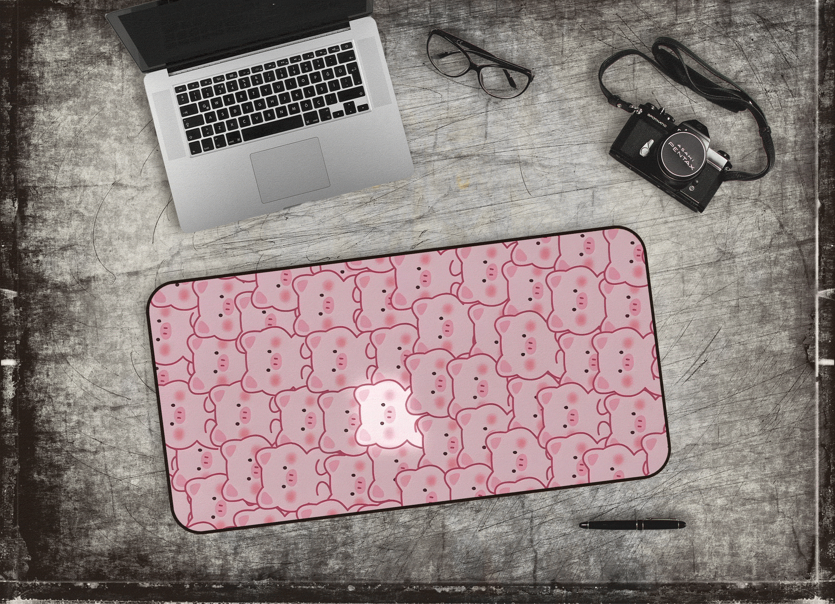 粉色小猪图案鼠标垫