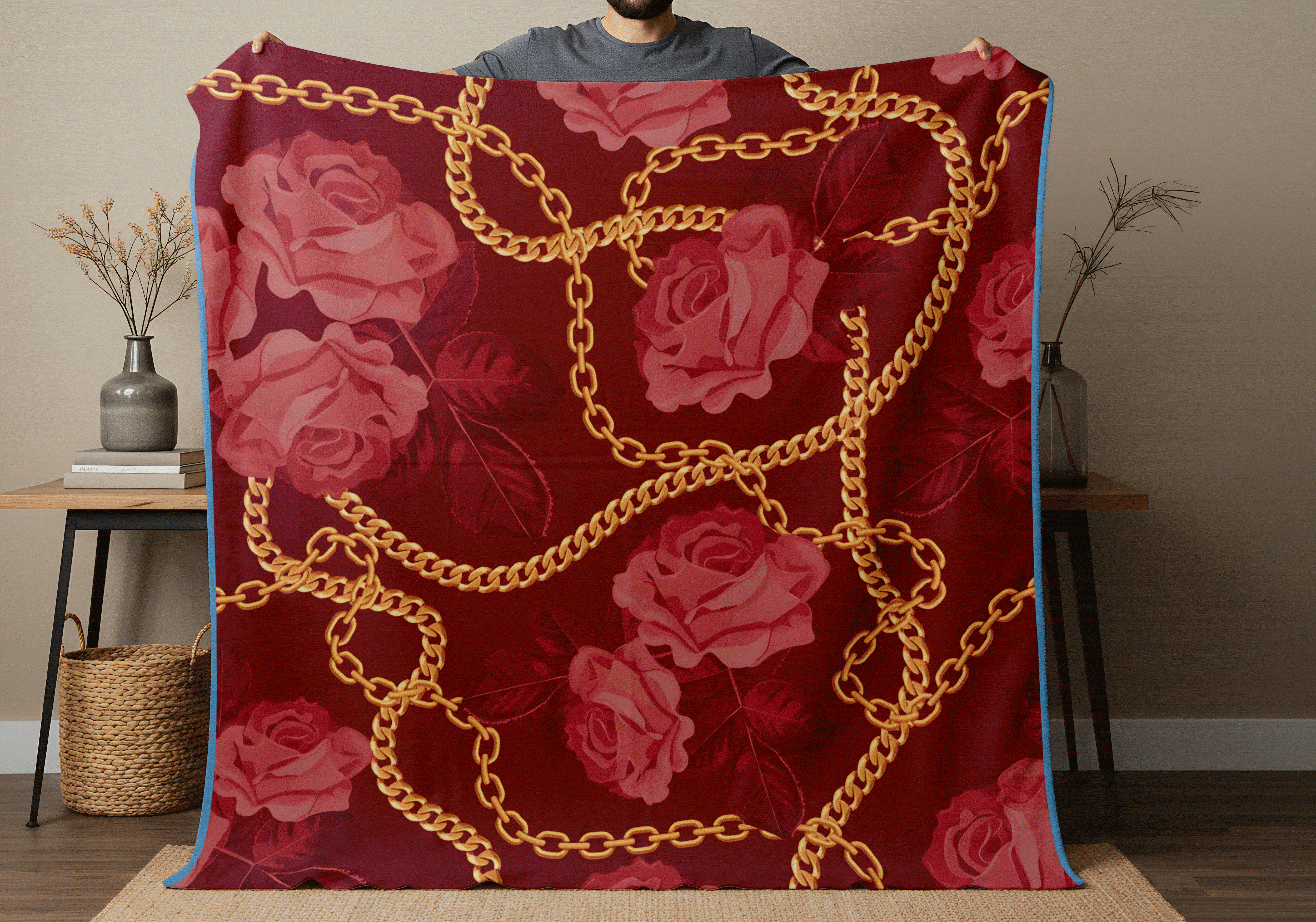 玫瑰链条图案毯