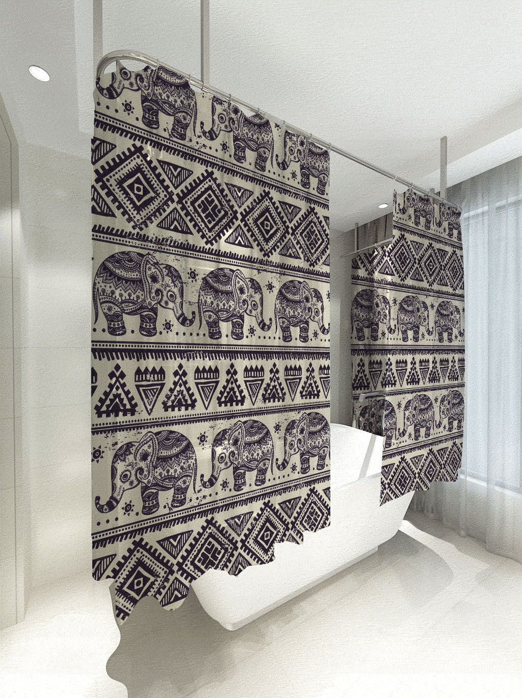 大象图案浴帘
