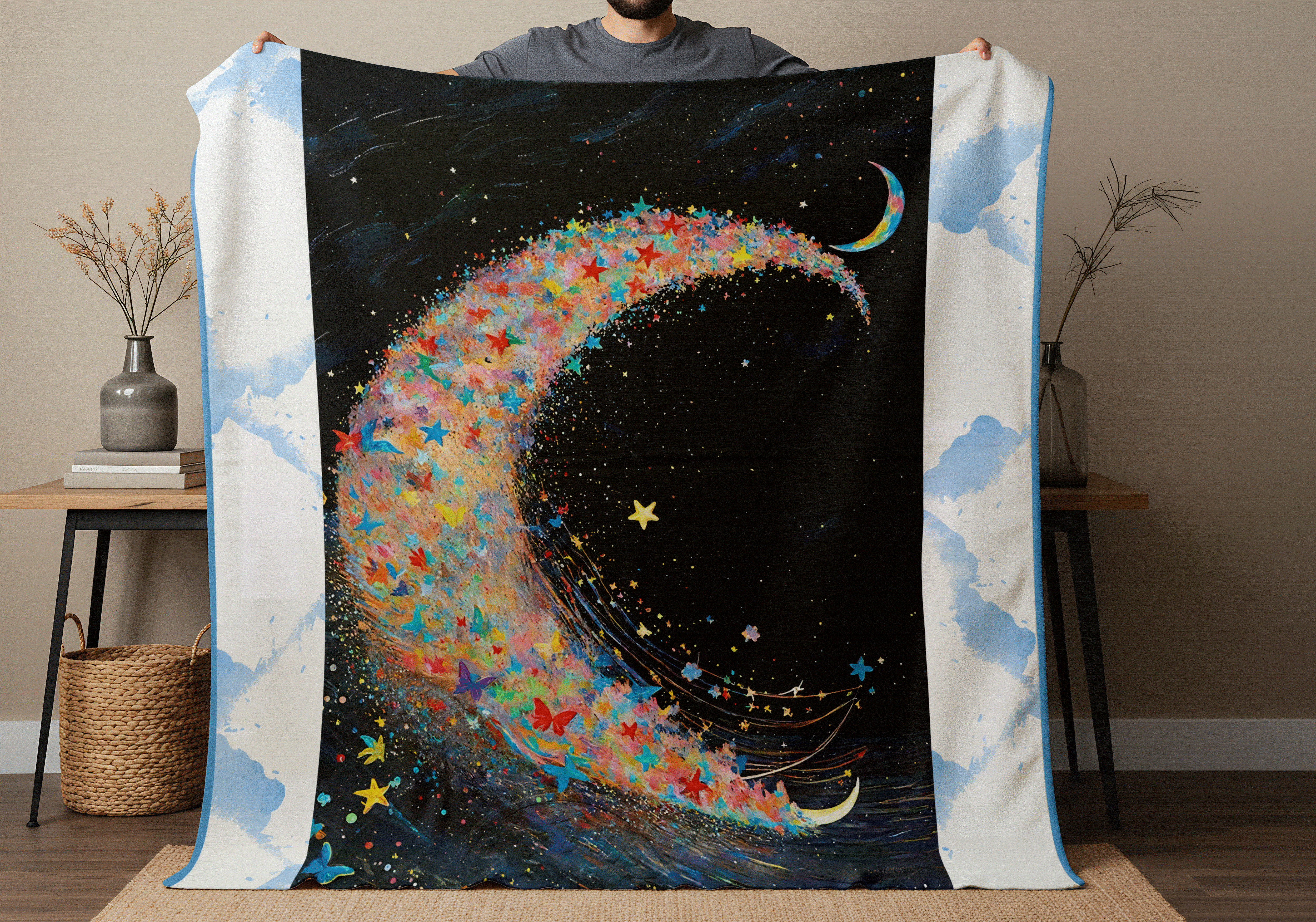 星空月亮图案毛毯