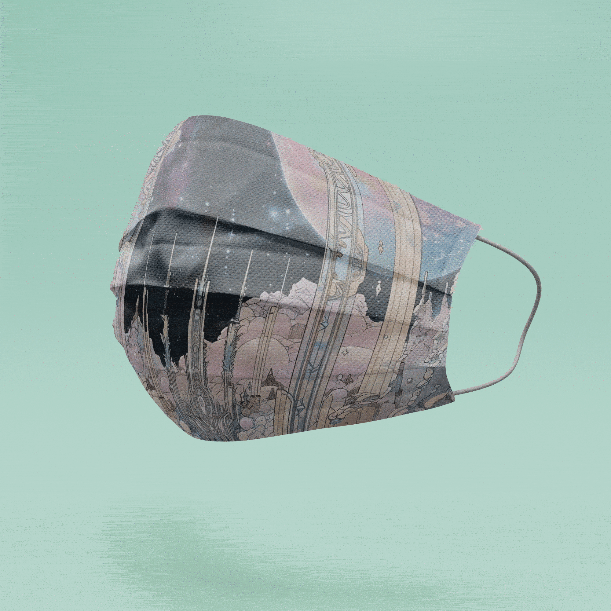 星空城市图案口罩