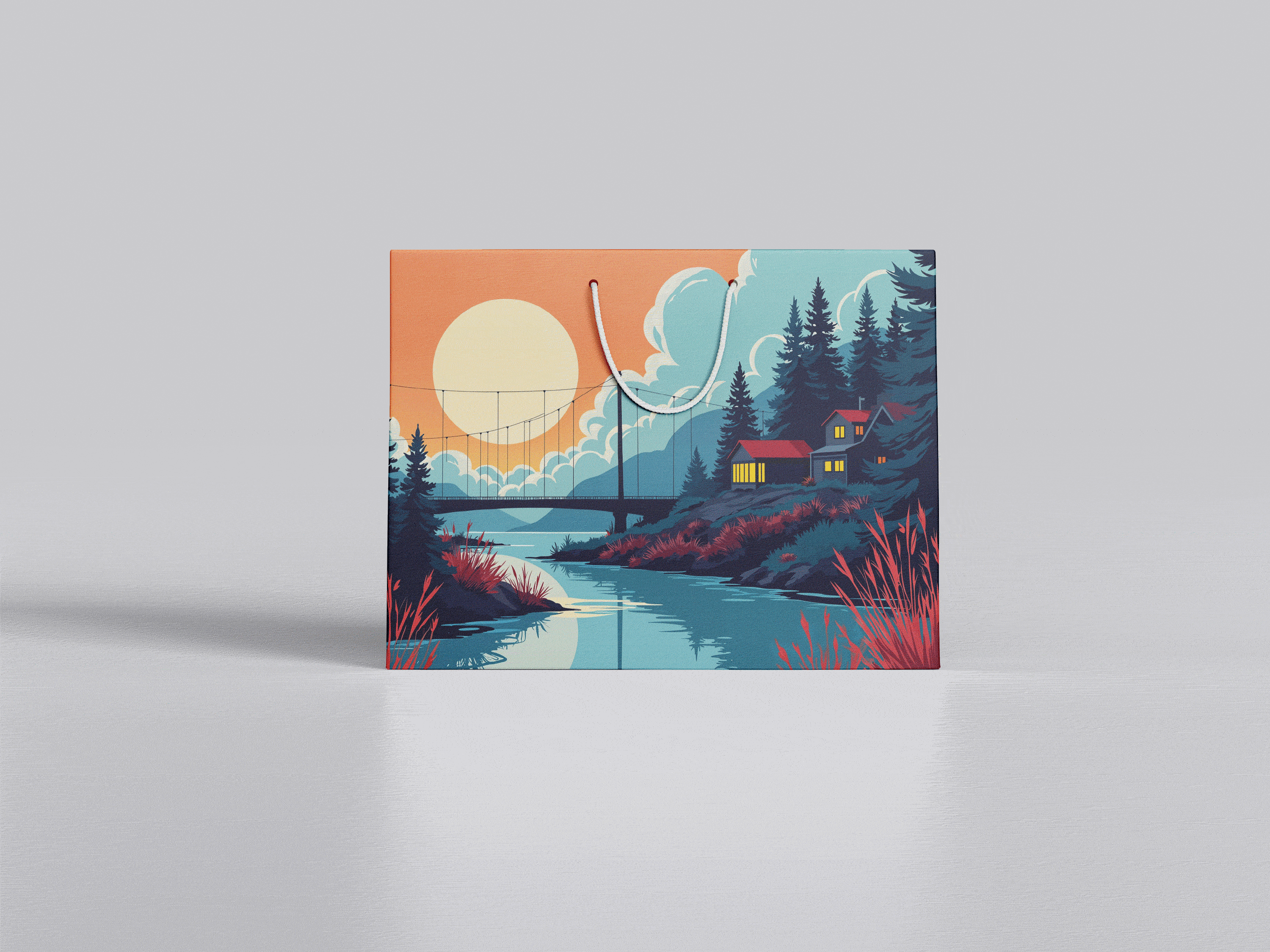 风景插画手提袋