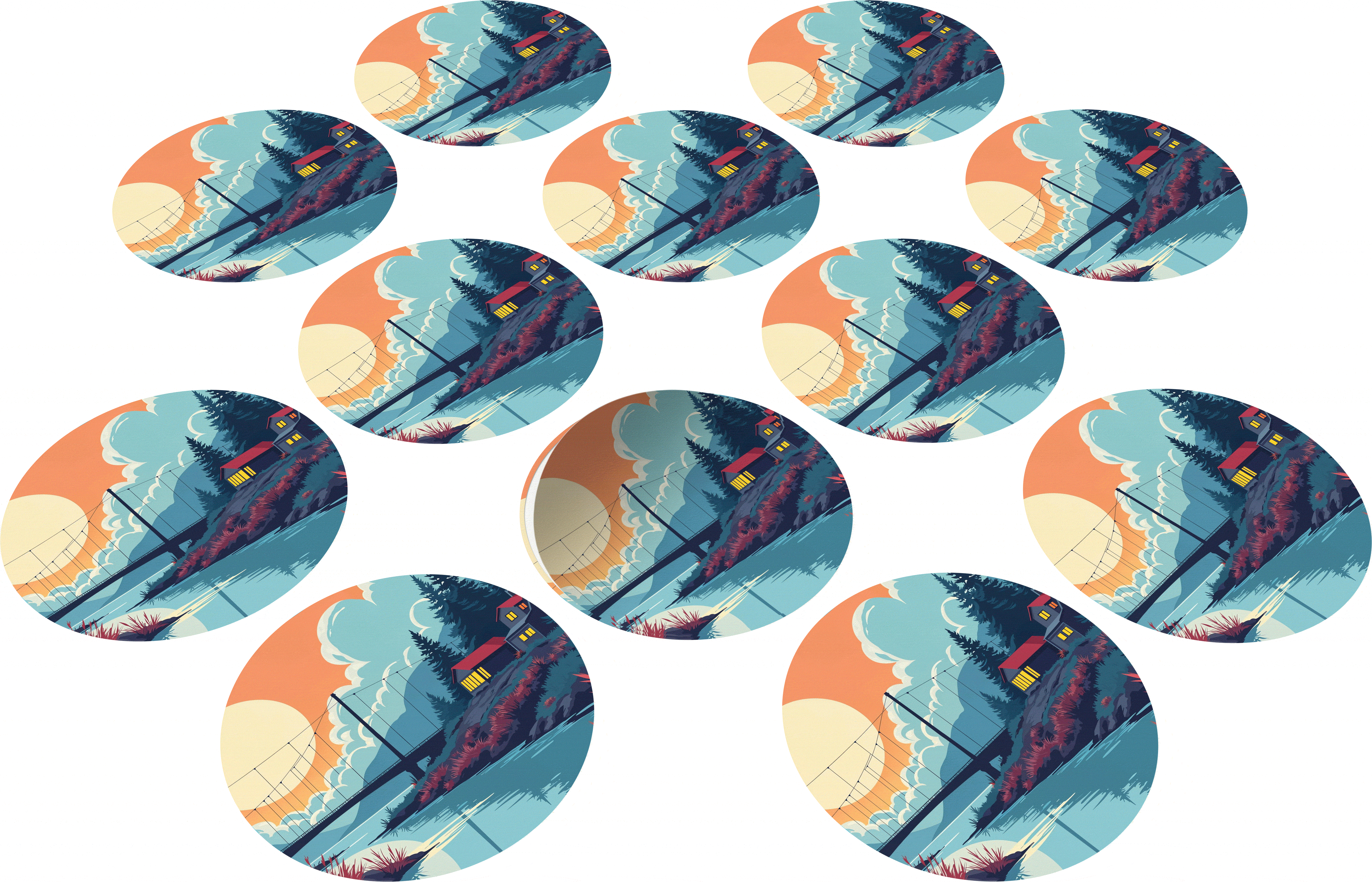 湖畔小屋图案贴纸